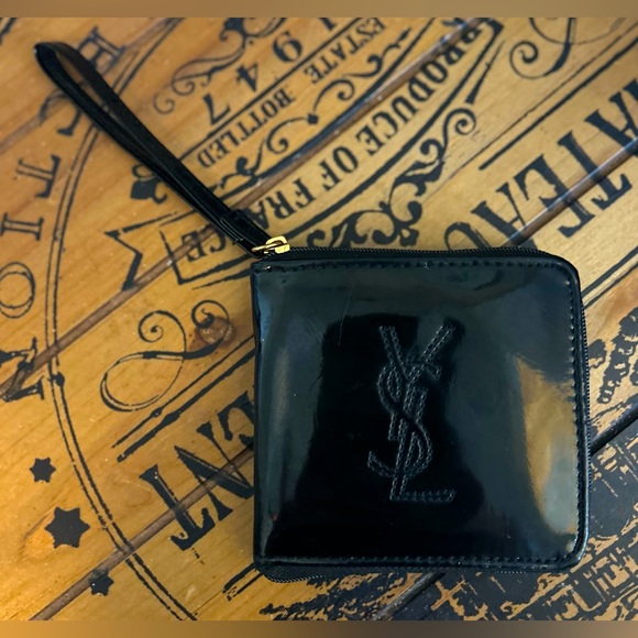 YSL Black Patent Leather Wristlet Wallet Pouch Coin Purse - Picture 1 of 16
